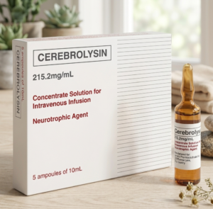 Cerebrolysin Optimal Timing and Administration Guide A clinical infographic displaying the Cerebrolysin optimal timing schedule, showing morning administration hours next to a medical vial.