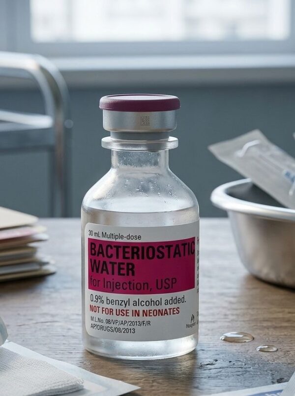 Buy Bacteriostatic Water - Premium Quality Vials A sealed vial of sterile bacteriostatic water for injection, ideal for those looking to buy bacteriostatic water online.