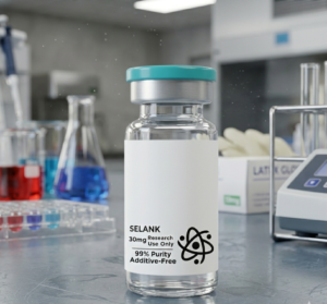 Selank Peptide Benefits and Effects A detailed scientific illustration highlighting the various Selank peptide benefits on the brain, including anxiety reduction, cognitive enhancement, and immune support.
