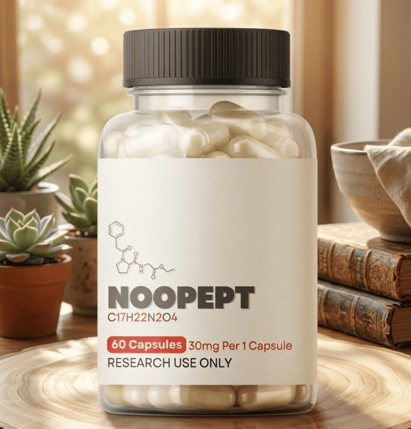 A close-up shot of a standard 10mg Noopept capsule resting on a scale, demonstrating the precise daily Noopept dosage for cognitive enhancement.