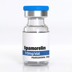 ​A scientific illustration of the CJC 1295 Ipamorelin peptide blend interacting with cellular receptors to stimulate growth hormone release.