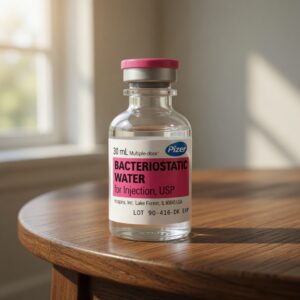 A sealed vial of sterile bacteriostatic water for injection, ideal for those looking to buy bacteriostatic water online.